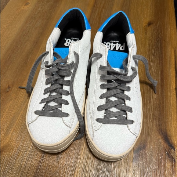 P448 Men's Sneakers in White with Blue Highlights - Picture 6 of 11